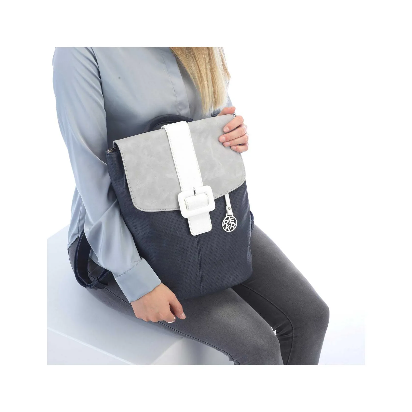 Rieker Bags-| Backpack Navy Blue-Pure White
