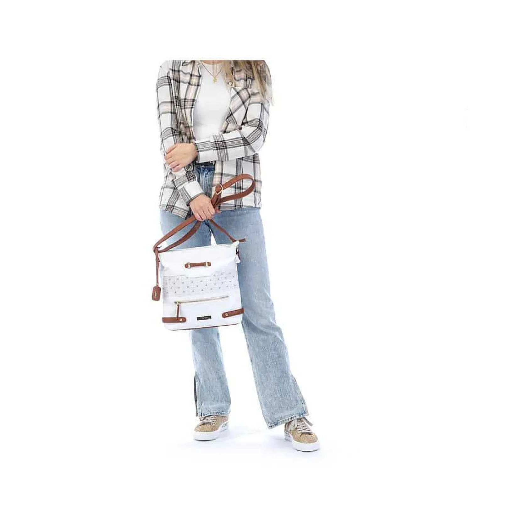 Rieker Bags-| Handbag Pure White-Nut Brown