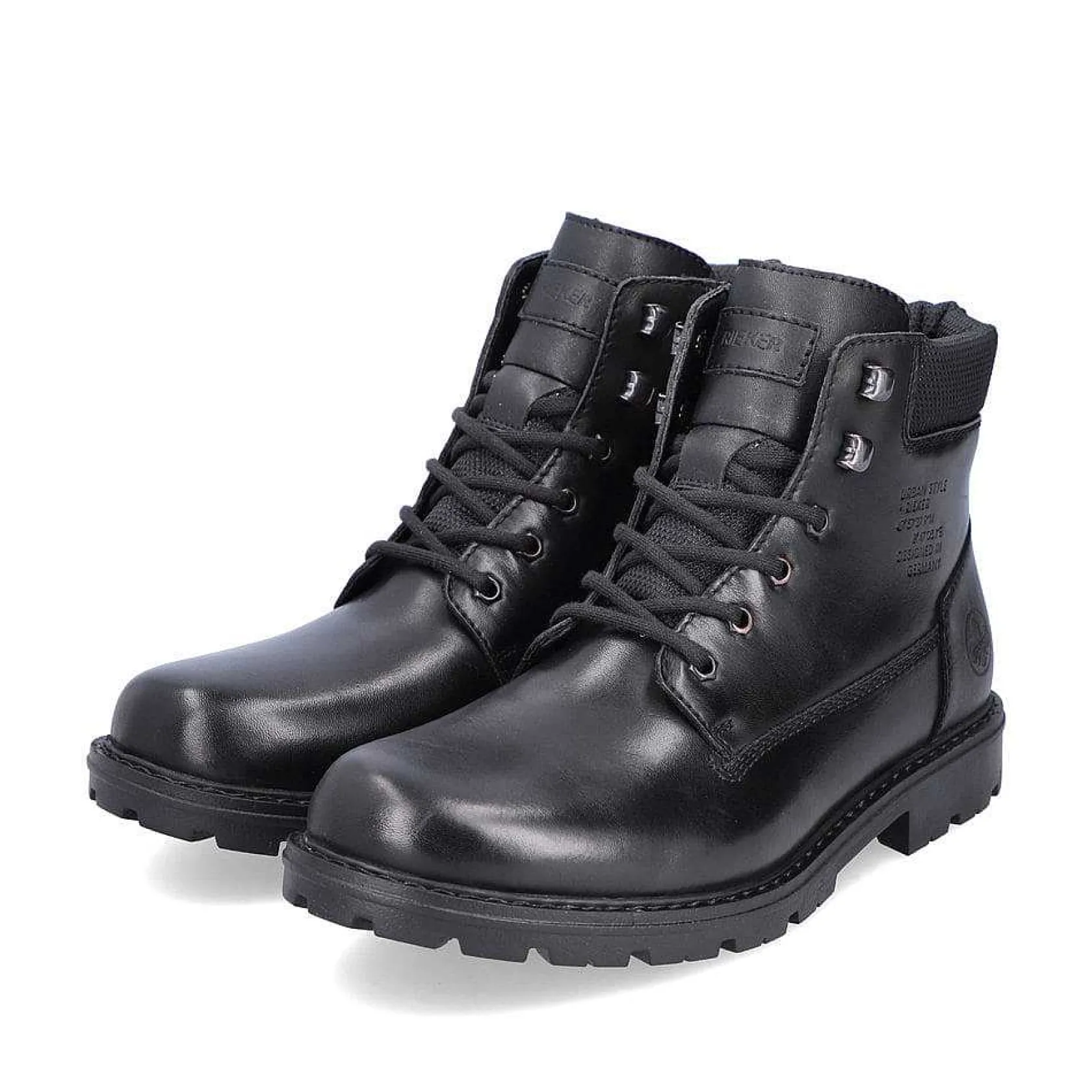 Rieker Boots-Men'S Corded Boots, Glossy Black