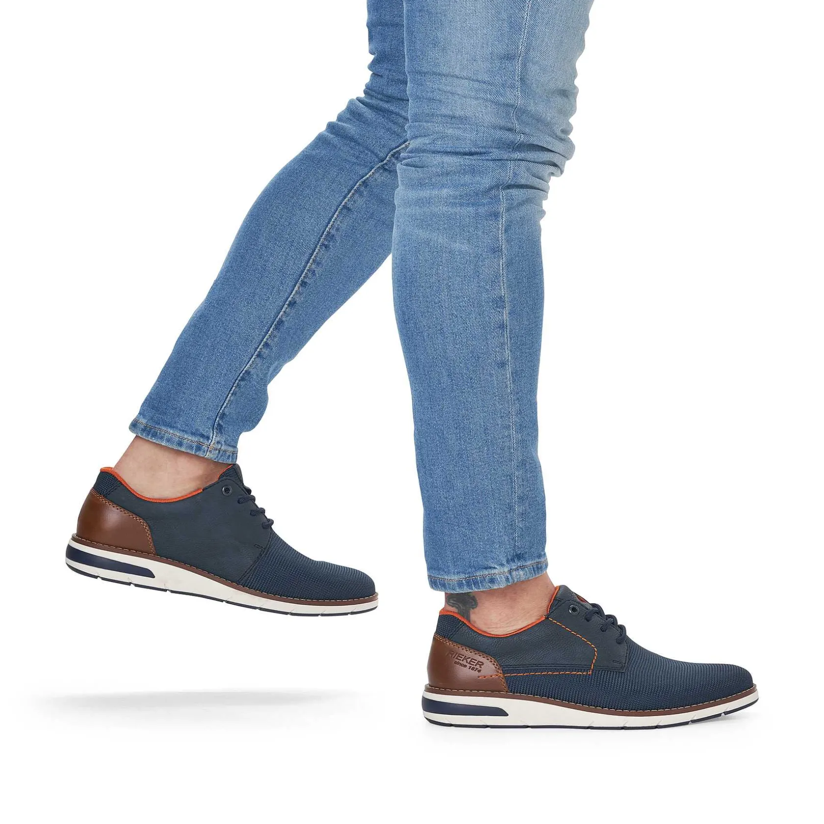 Rieker Business Shoes-Men'S Lace-Up Shoes Navy Blue-Orange