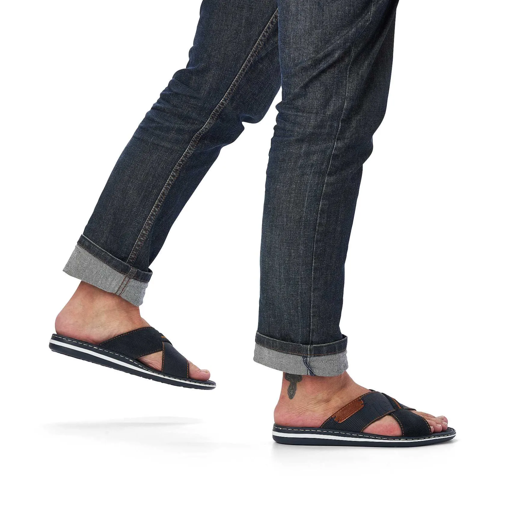 Rieker Summer Shoes-Men'S Mules Ocean Blue-Nut Brown