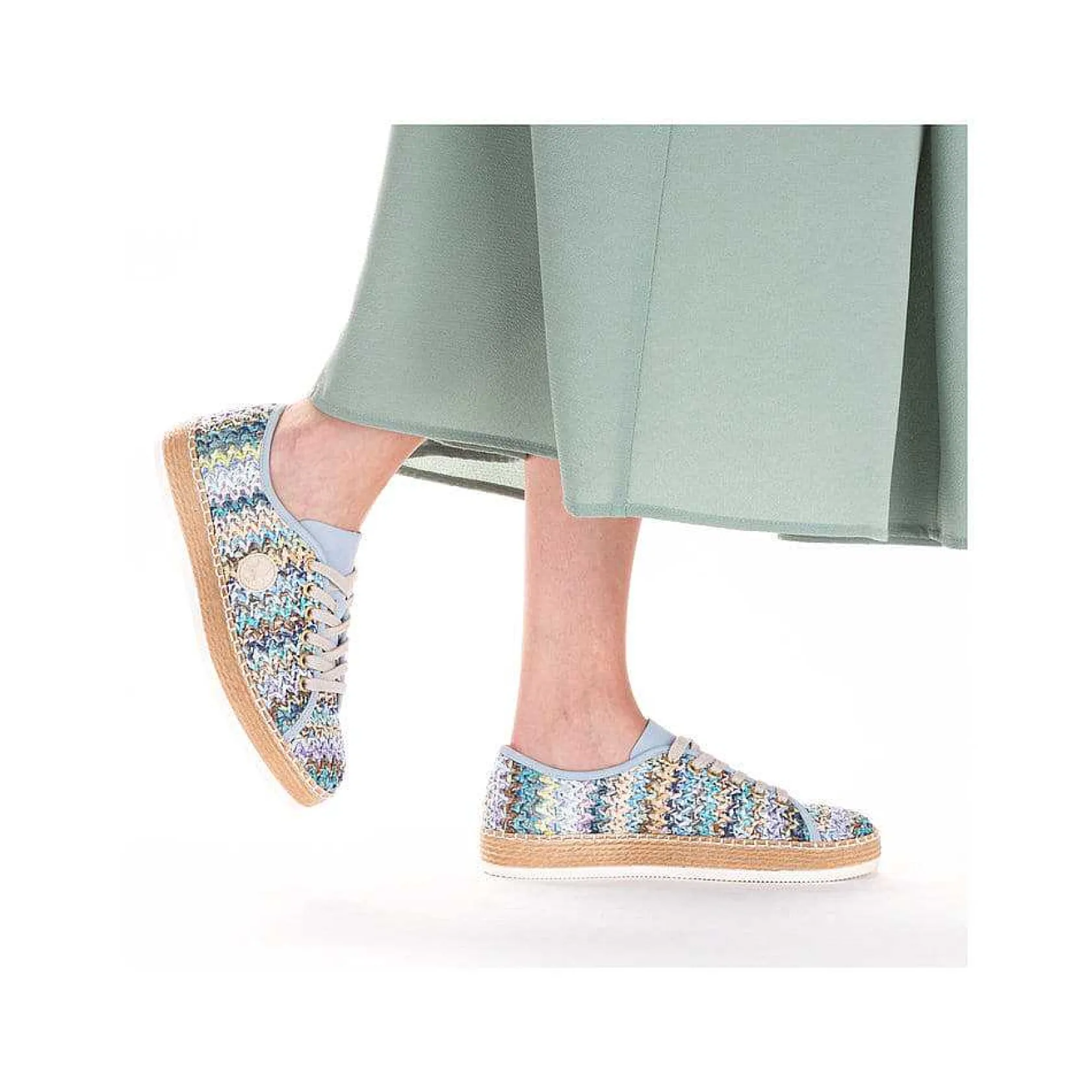 Rieker Summer Shoes-Women'S Lace-Up Shoes Multi-Sky Blue