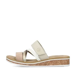 Rieker Summer Shoes-Women'S Mules Beige-Metallic-Rose