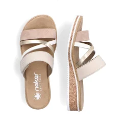 Rieker Summer Shoes-Women'S Mules Beige-Metallic-Rose