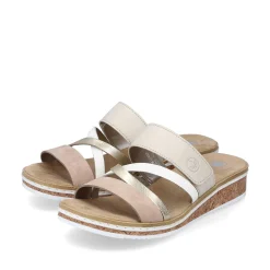 Rieker Summer Shoes-Women'S Mules Beige-Metallic-Rose
