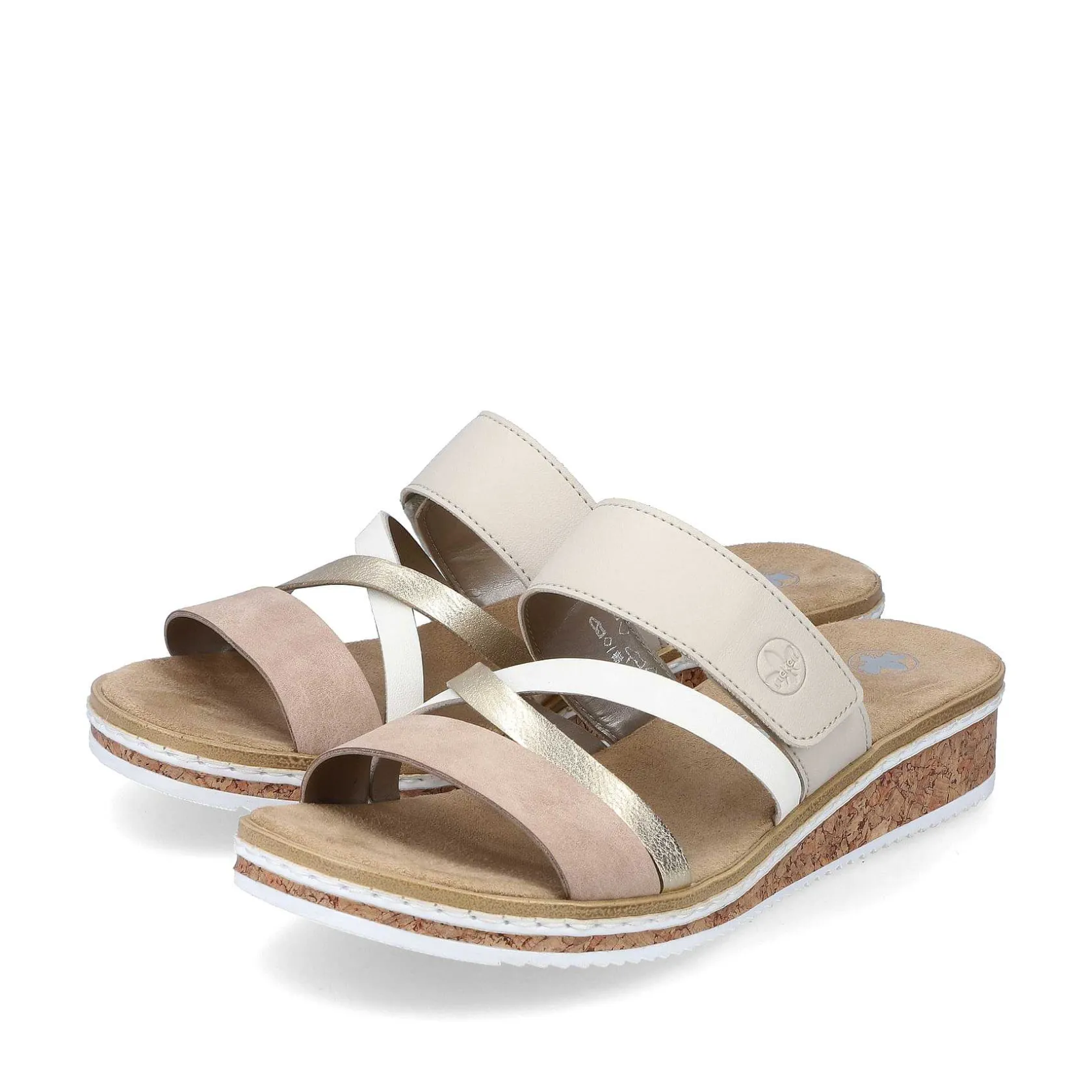 Rieker Summer Shoes-Women'S Mules Beige-Metallic-Rose