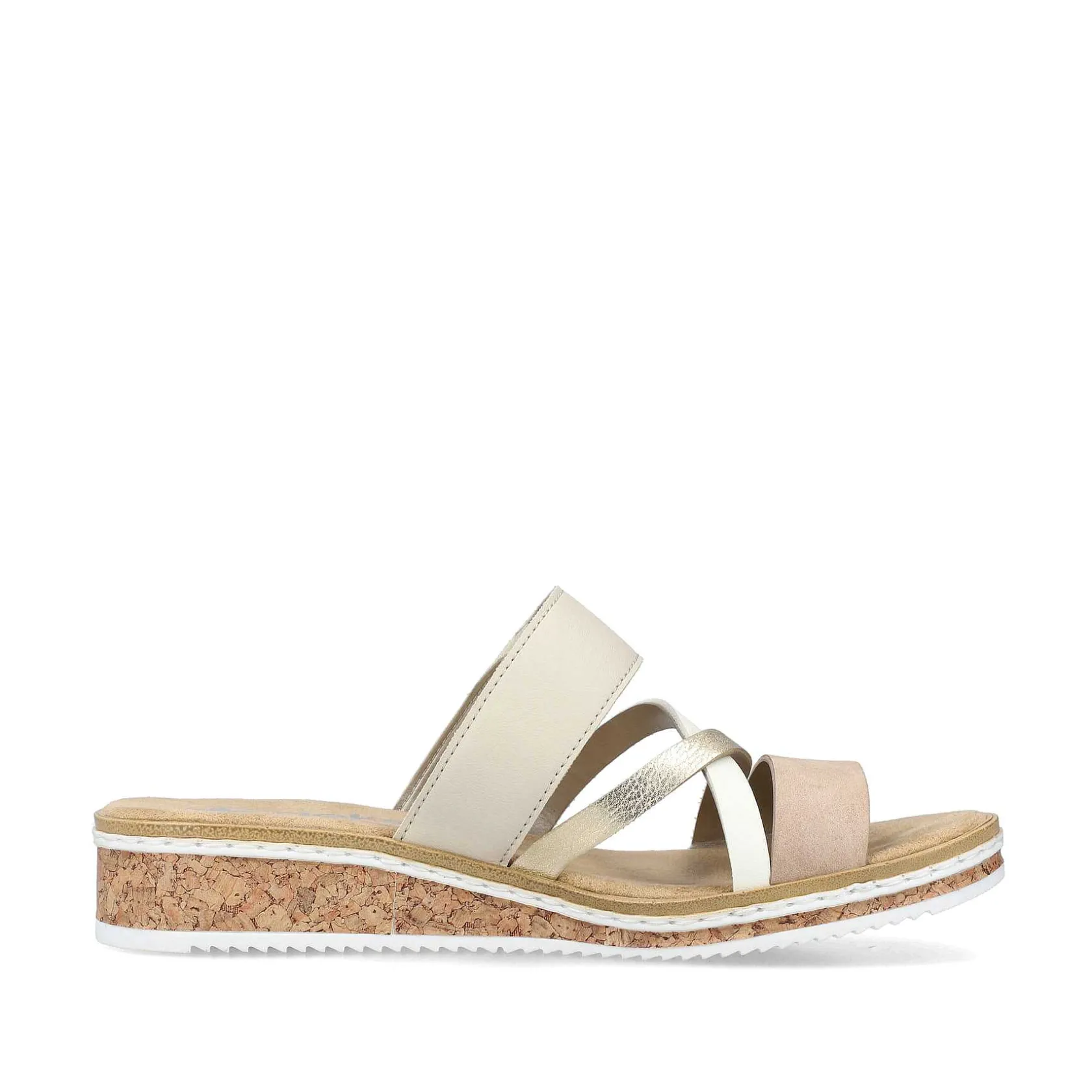Rieker Summer Shoes-Women'S Mules Beige-Metallic-Rose