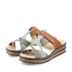 Rieker Mules & Slippers-Women'S Mules Chocolate Brown-Mint Green-White
