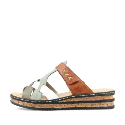 Rieker Mules & Slippers-Women'S Mules Chocolate Brown-Mint Green-White