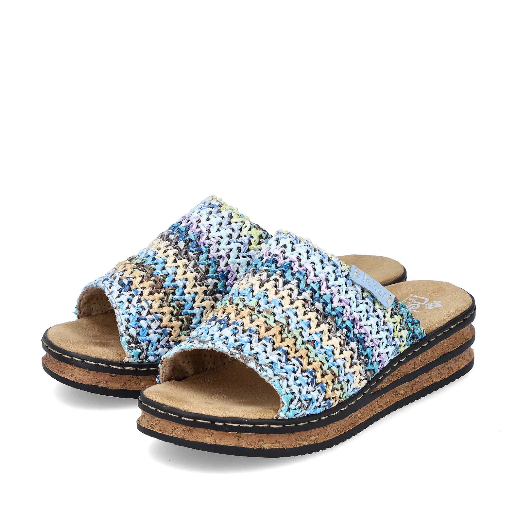 Rieker Summer Shoes-Women'S Mules Multi-Sky Blue