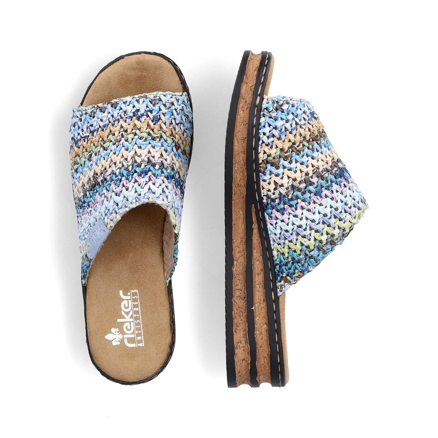 Rieker Summer Shoes-Women'S Mules Multi-Sky Blue