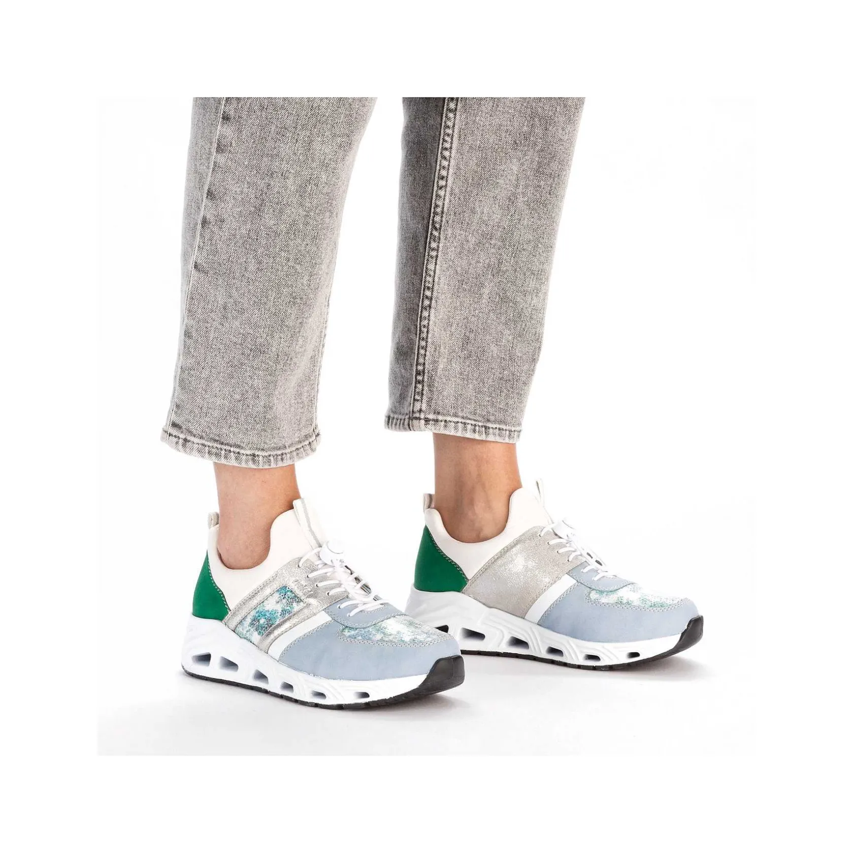 Rieker Colorful Styles-Women'S Slippers Baby Blue-Cream White