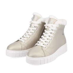 Rieker Sporty Styles-Women'S Sneaker High Glitter Gold Frost White