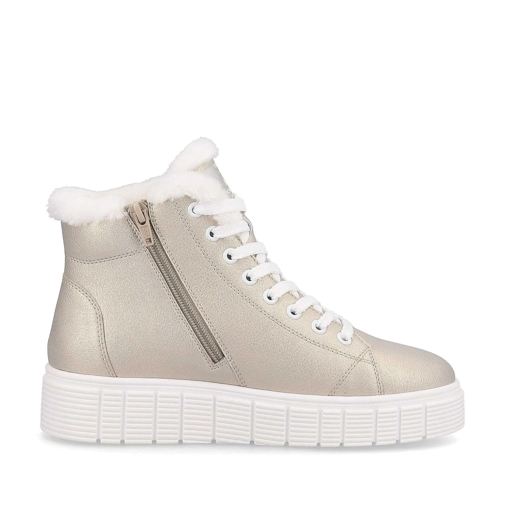 Rieker Sporty Styles-Women'S Sneaker High Glitter Gold Frost White