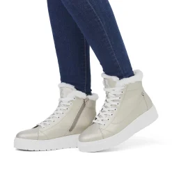 Rieker Sporty Styles-Women'S Sneaker High Glitter Gold Frost White