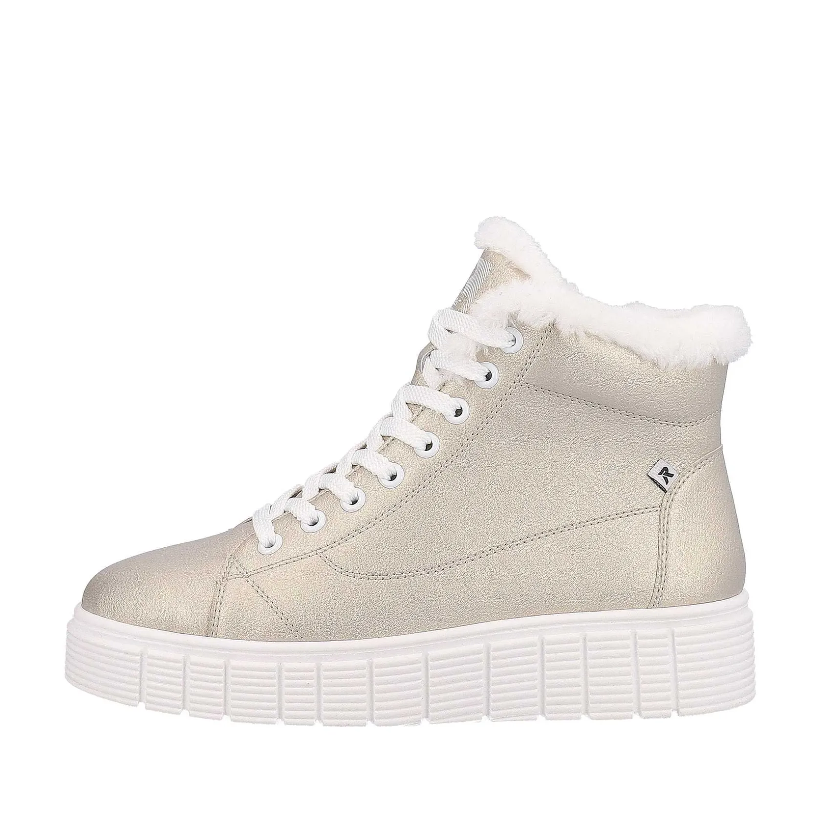 Rieker Sporty Styles-Women'S Sneaker High Glitter Gold Frost White
