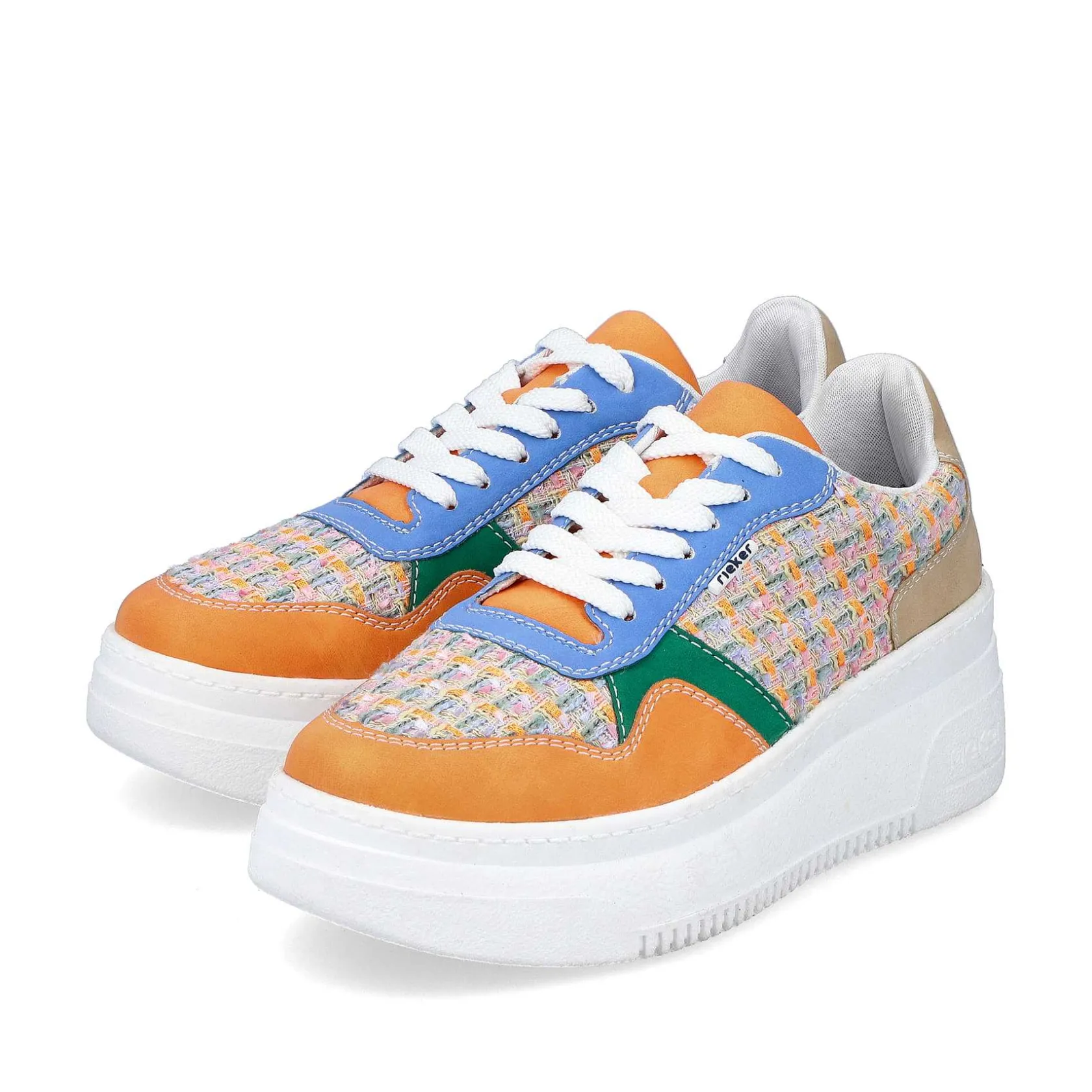 Rieker Vegan-Women'S Sneaker Low Multi-Orange-Emerald Green