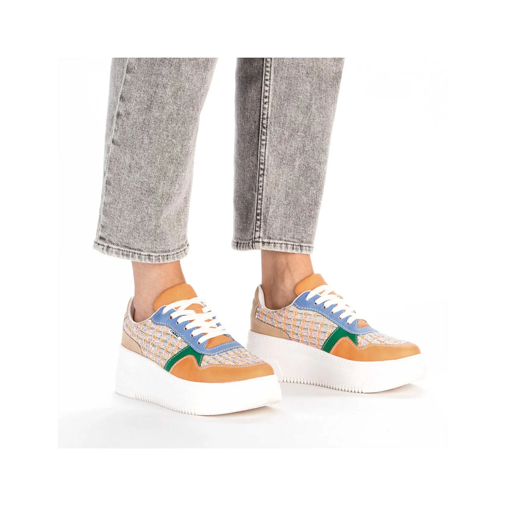 Rieker Vegan-Women'S Sneaker Low Multi-Orange-Emerald Green
