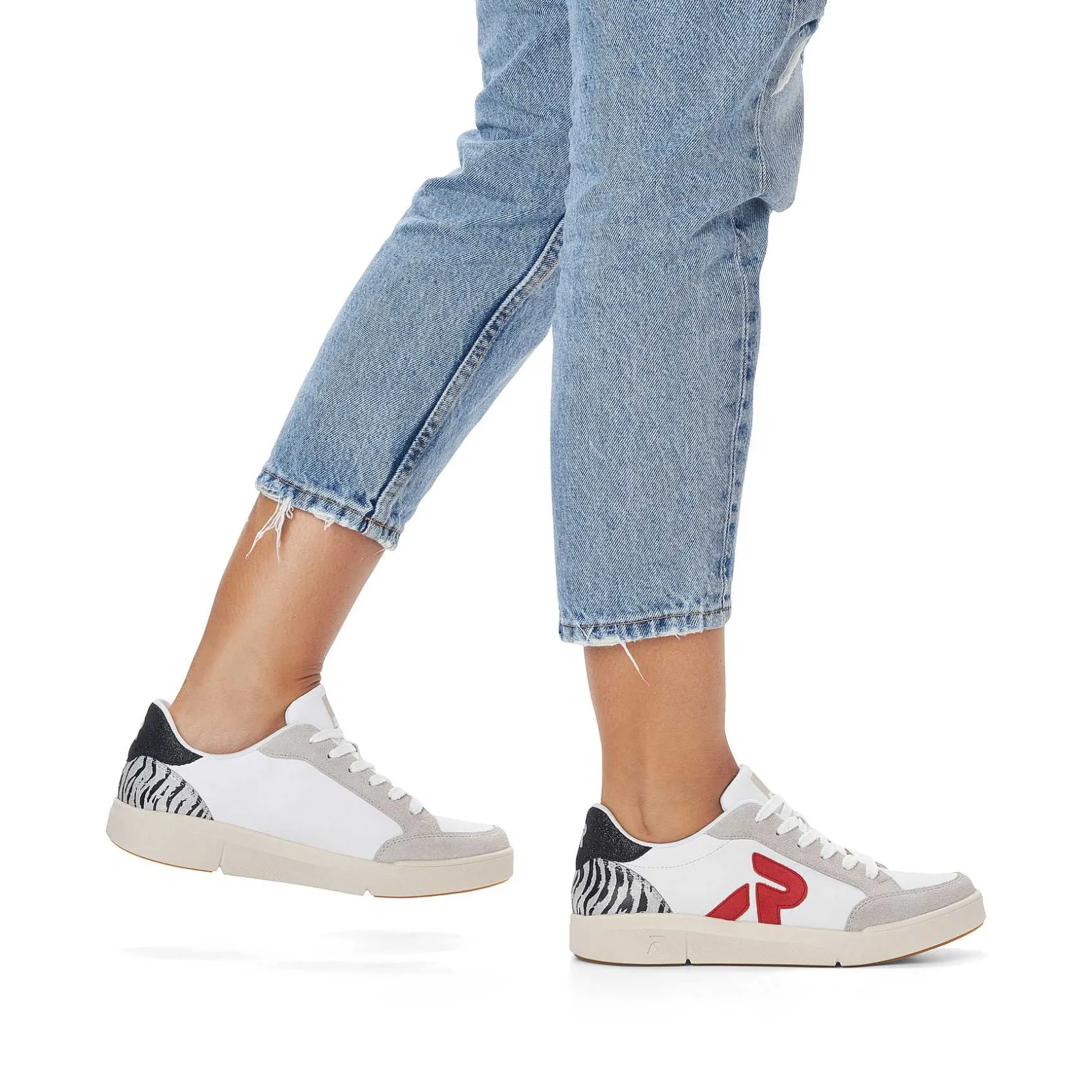 Rieker Sneakers-Women'S Sneaker Low Swan-White Arctic-Grey Zebra