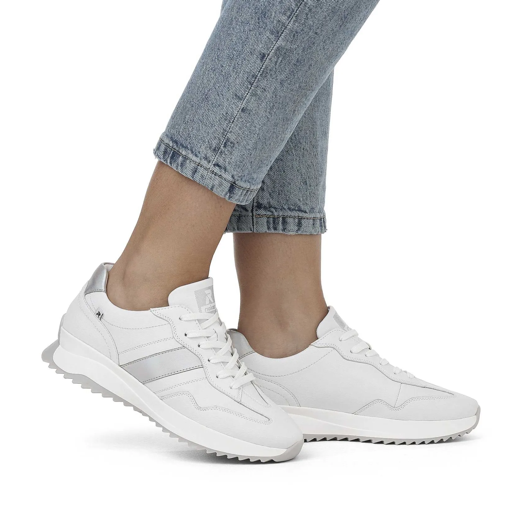 Rieker Sneakers-Women'S Sneaker Low Pearl-White Silver-Metallic