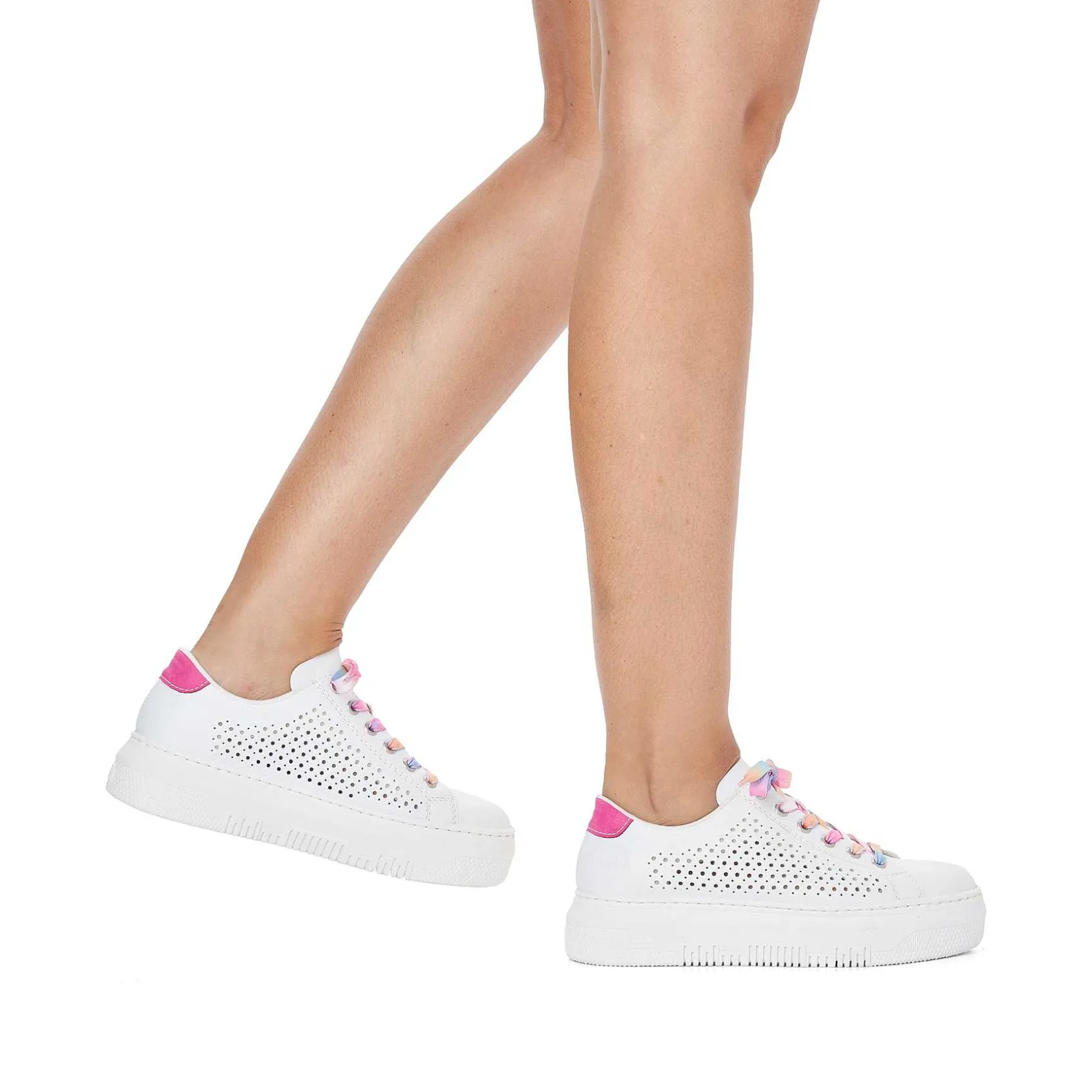 Rieker Colorful Styles-Women'S Sneaker Low Cream White-Flamigor Pink