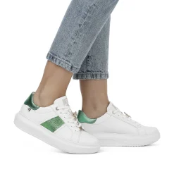 Rieker Colorful Styles-Women'S Sneaker Low Crystal White Metallic Green