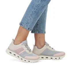 Rieker Colorful Styles-Women'S Sneaker Low Light Beige-Pastel Blue-Pink