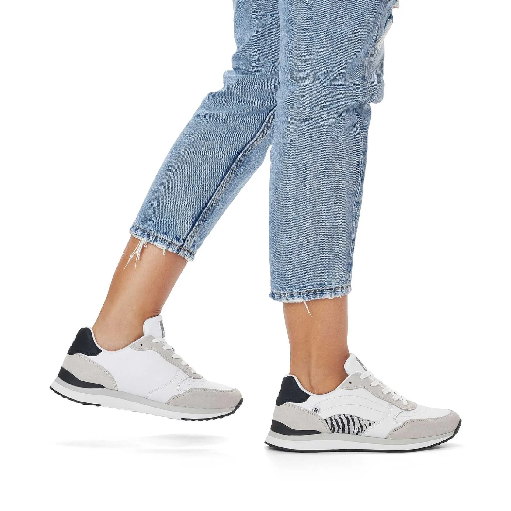 Rieker Sneakers-Women'S Sneaker Low Swan-White Arctic-Grey Zebra