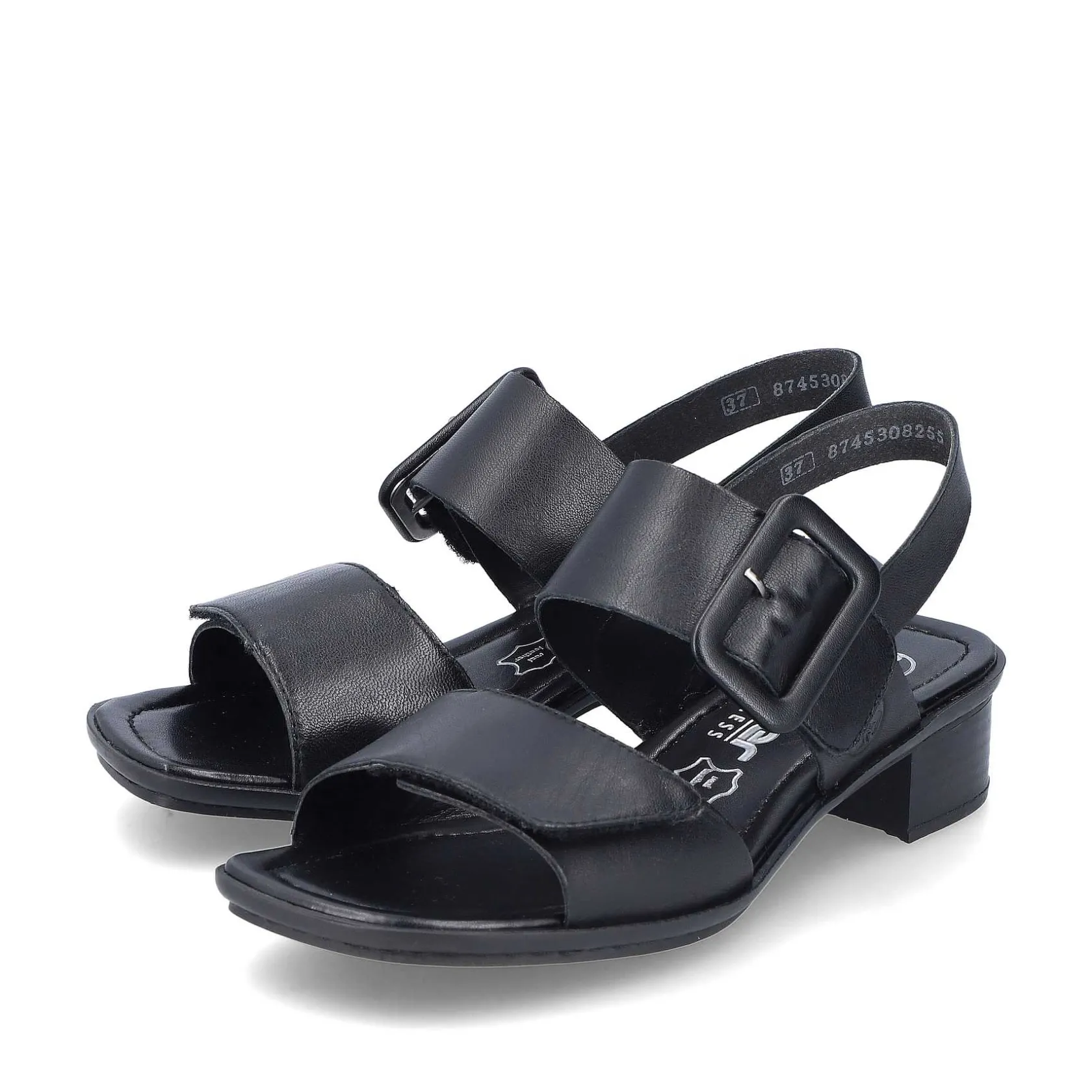 Rieker Summer Shoes-Women'S Strappy Sandals Glossy Black