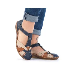 Rieker Sandals & Sandals-Women'S Strappy Sandals Navy Blue-Beige