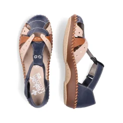Rieker Sandals & Sandals-Women'S Strappy Sandals Navy Blue-Beige