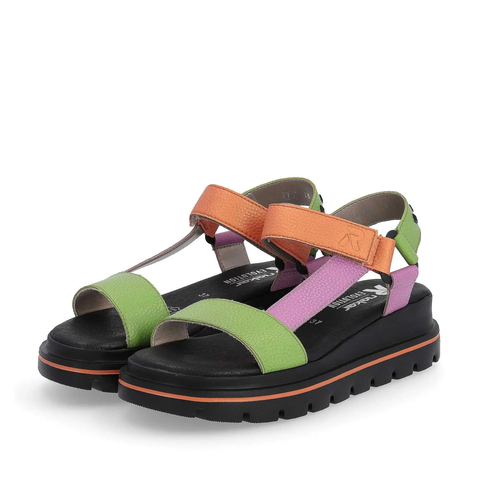 Rieker Colorful Styles-Women'S Strappy Sandals Black-Green-Pink-Orange