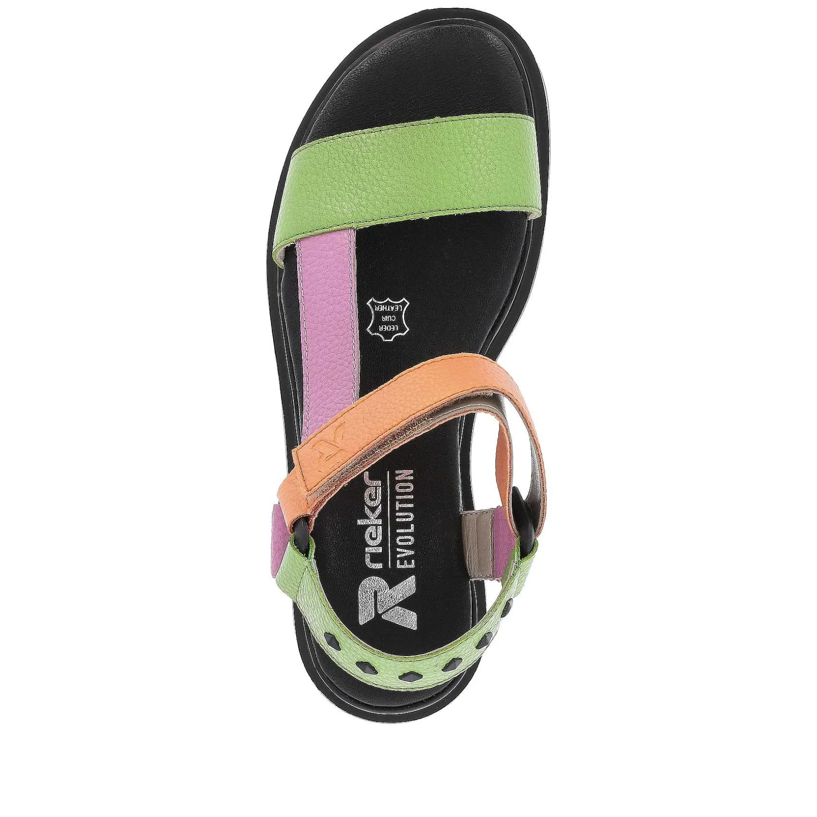 Rieker Colorful Styles-Women'S Strappy Sandals Black-Green-Pink-Orange