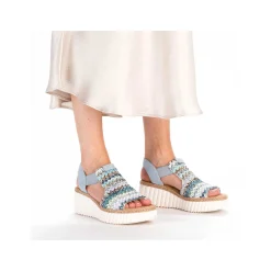 Rieker Heeled Shoes-Women'S Wedge Sandals Sky Blue-Multicolored