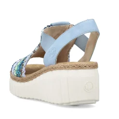Rieker Heeled Shoes-Women'S Wedge Sandals Sky Blue-Multicolored