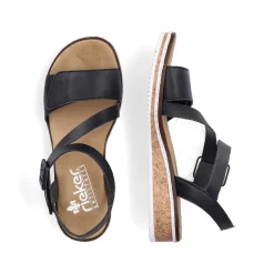 Rieker Summer Shoes-Women'S Wedge Sandals Matt Black