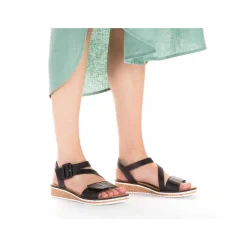 Rieker Summer Shoes-Women'S Wedge Sandals Matt Black