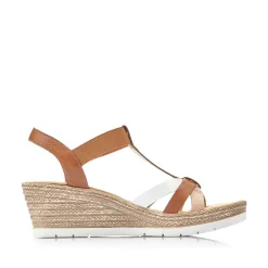 Rieker Heeled Shoes-Women'S Wedge Sandals Coffee Brown