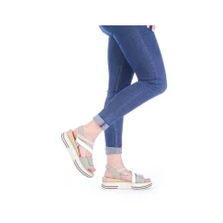 Rieker Heeled Shoes-Women'S Wedge Sandals Mint Green-White-Beige