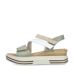 Rieker Heeled Shoes-Women'S Wedge Sandals Mint Green-White-Beige