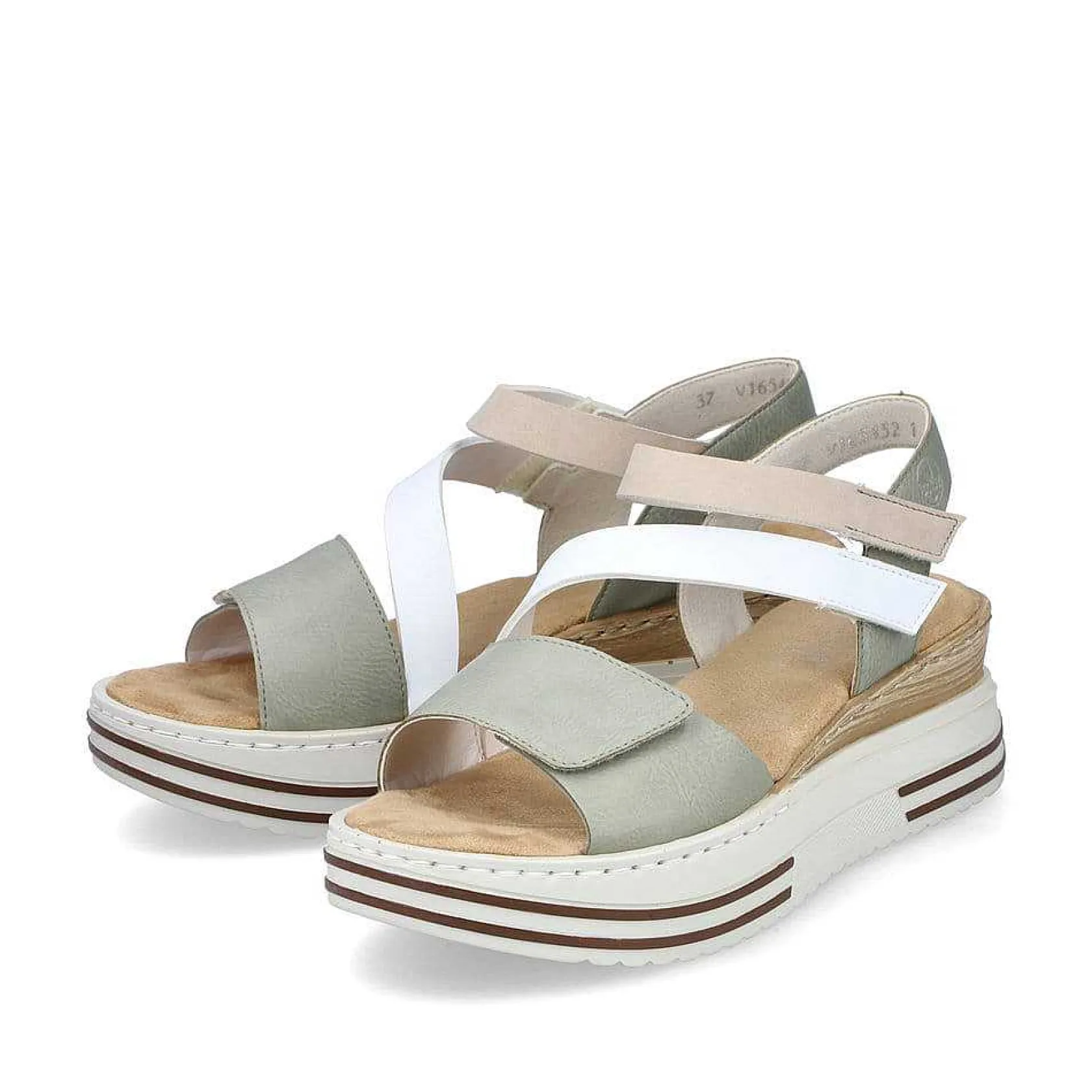 Rieker Heeled Shoes-Women'S Wedge Sandals Mint Green-White-Beige