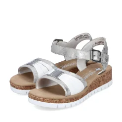 Rieker Heeled Shoes-Women'S Wedge Sandals Silver-Platinum-Metallic