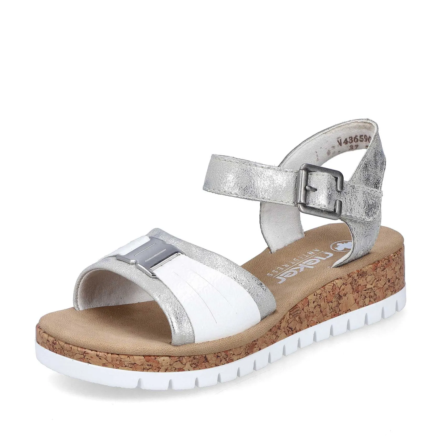 Rieker Heeled Shoes-Women'S Wedge Sandals Silver-Platinum-Metallic