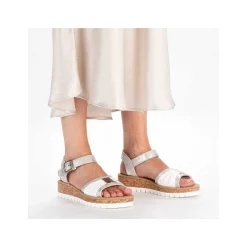 Rieker Heeled Shoes-Women'S Wedge Sandals Silver-Platinum-Metallic