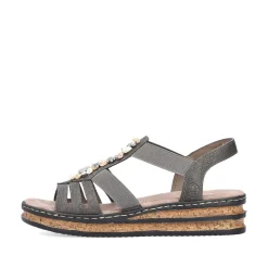 Rieker Heeled Shoes-Women'S Wedge Sandals Brown Gray