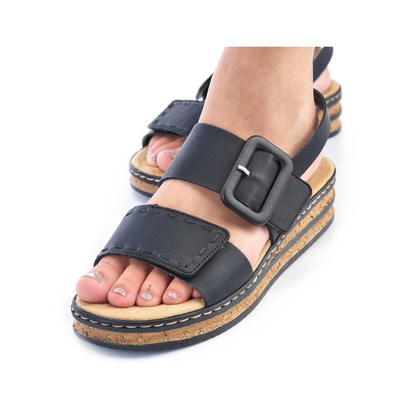 Rieker Heeled Shoes-Women'S Wedge Sandals Jet Black