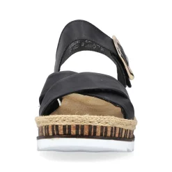 Rieker Heeled Shoes-Women'S Wedge Sandals Graphite Black