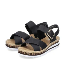 Rieker Heeled Shoes-Women'S Wedge Sandals Graphite Black