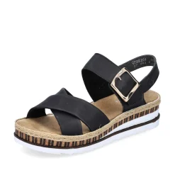 Rieker Heeled Shoes-Women'S Wedge Sandals Graphite Black