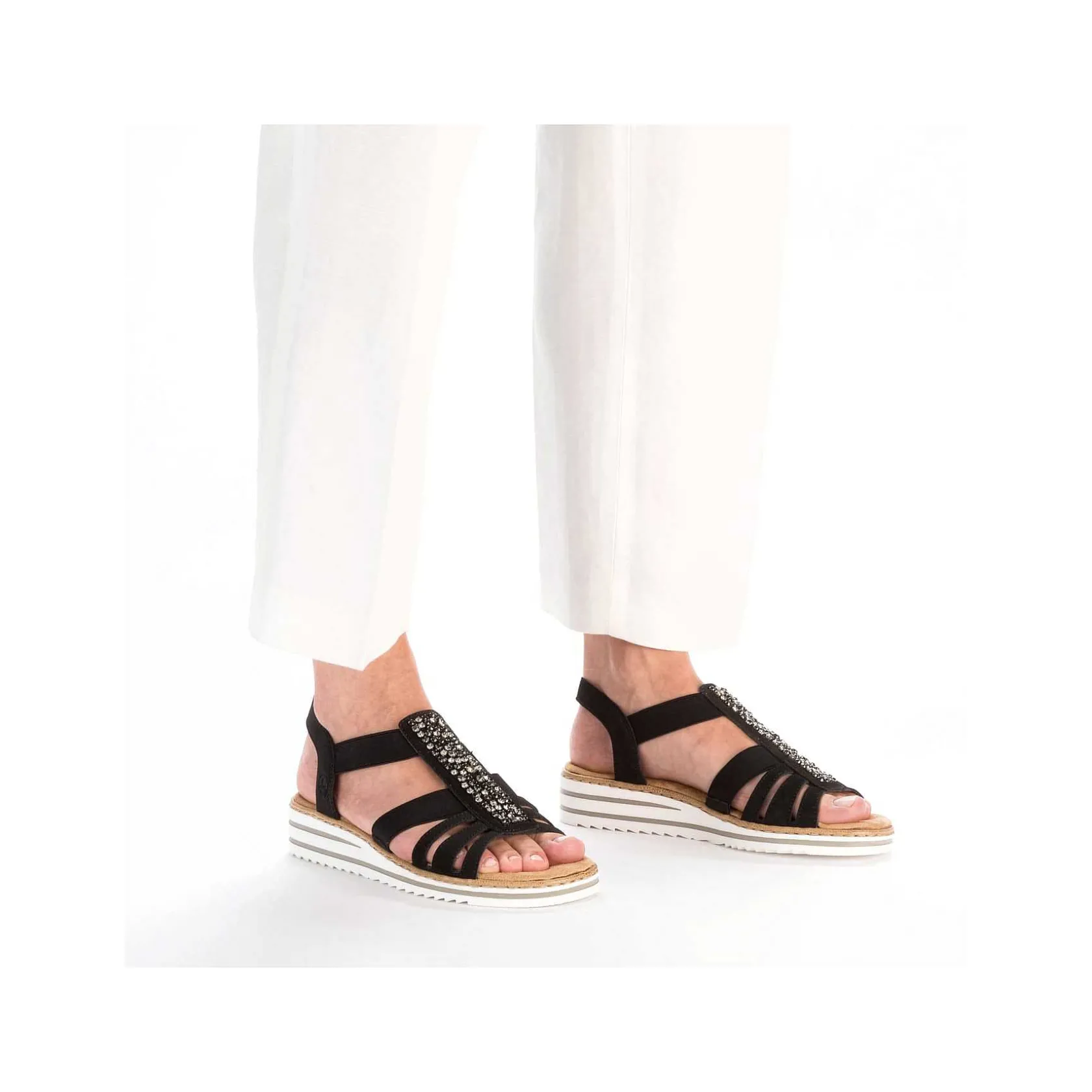 Rieker Summer Shoes-Women'S Wedge Sandals Night Black